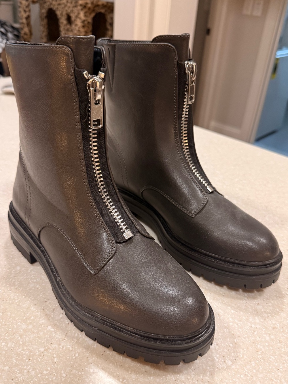 Front-Zip Black Chunky Sole Ankle Boots